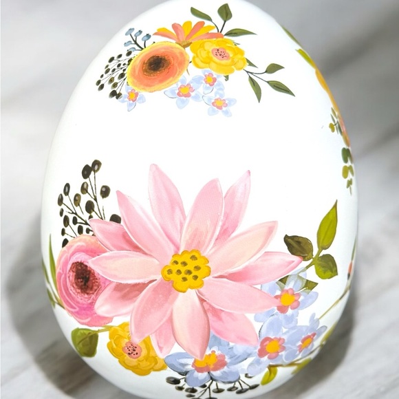 Hand-Painted Ceramic Floral Egg Ornament Multicolor Decorative Decor 10” high - Picture 3 of 4
